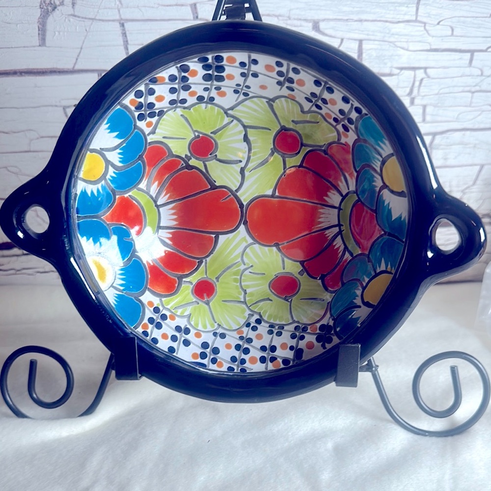 Colorful Floral teleVera Mexican pottery bowl